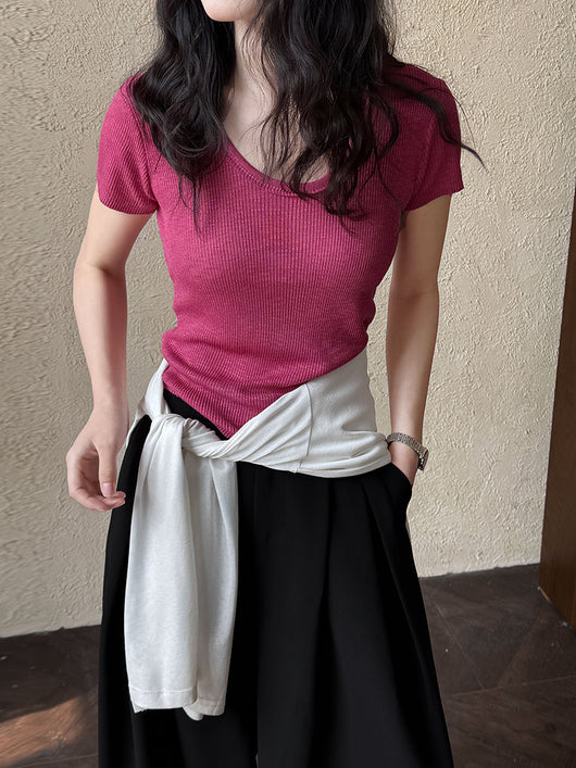 Camiseta Ajustada de Verano para Mujer - Cuello Redondo, Manga Corta y Cintura Definida - Image 11
