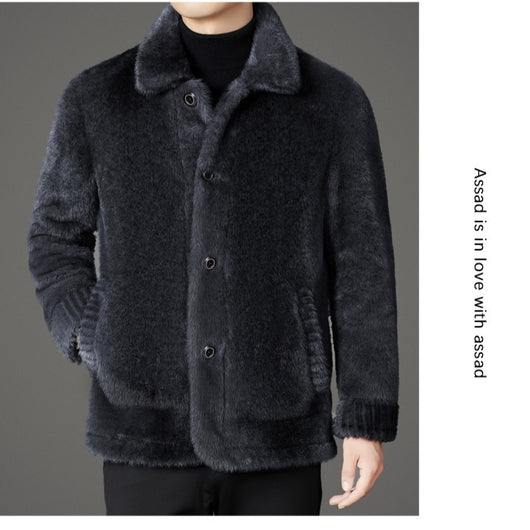 Abrigo de Invierno para Hombre con Cuello Solapa y Piel de Visón Dorado - Image 10