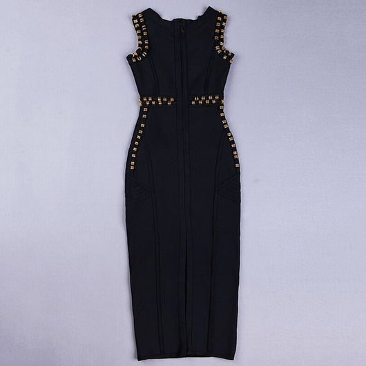 Vestido Midi Elegante con Detalles de Remaches y Brillos - Image 16