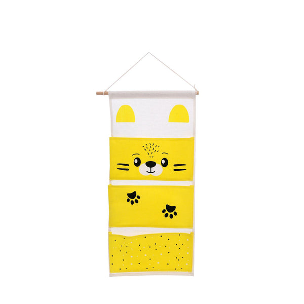 Bolsa Colgante de Algodón y Lino con Diseño Infantil - Organizador de Pared Multifuncional