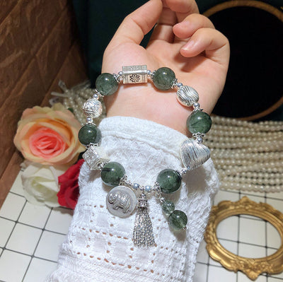 Pulsera de Plata 925 con Cuarzo Verde Rutilado y Dije Elefante - Image 3