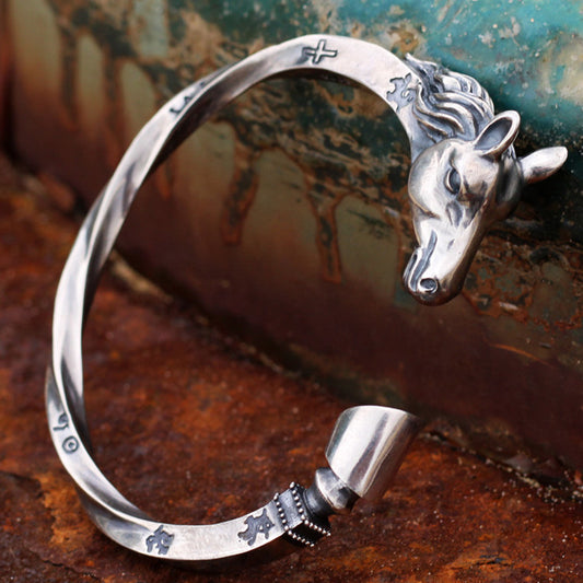 Pulsera de Plata Caballo Abierta para Hombre - Joyería Artesanal