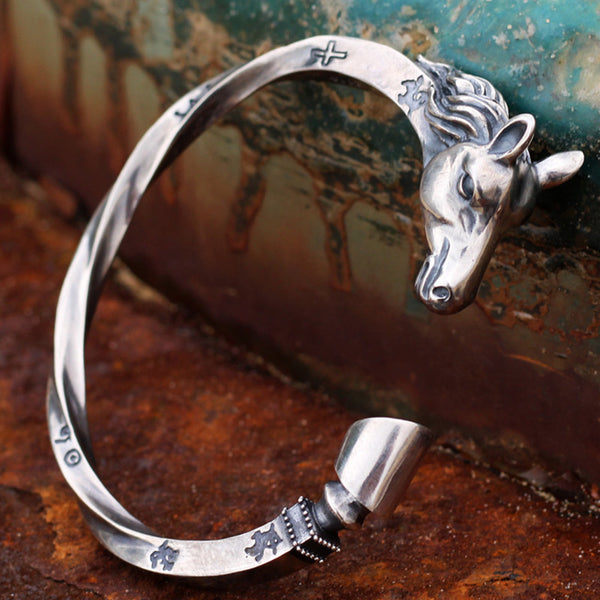 Pulsera de Plata Caballo Abierta para Hombre - Joyería Artesanal