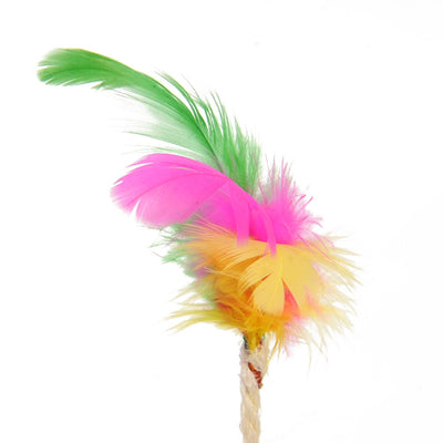 Two sisal shuttlecock cat toys with colorful feathers, one with a red base and the other with a blue base. - Image 5