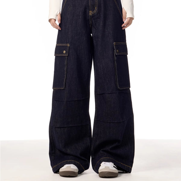 Pantalones Cargo Rectos de Pierna Ancha para Mujer con Múltiples Bolsillos