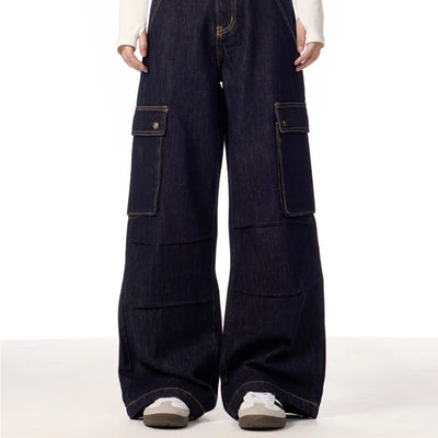 Pantalones Cargo Rectos de Pierna Ancha para Mujer con Múltiples Bolsillos