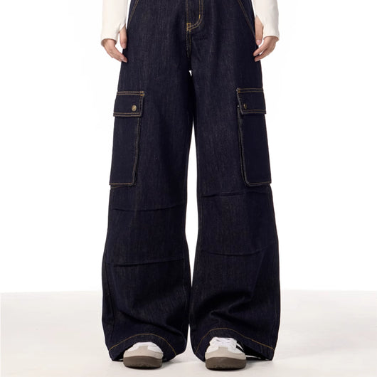 Pantalones Cargo Rectos de Pierna Ancha para Mujer con Múltiples Bolsillos