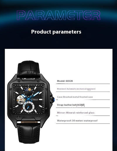 Reloj Mecánico Automático Cuadrado Impermeable con Diseño Calado para Hombre - Image 13