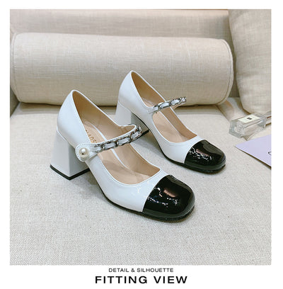 Zapatos de Tacón Alto Retro con Perlas - Punta Redonda en Charol - Image 17