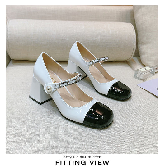 Zapatos de Tacón Alto Retro con Perlas - Punta Redonda en Charol - Image 17