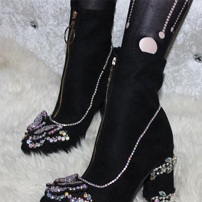 Botas Mariposa con Cierre Frontal, Punta Cuadrada y Diseño Bicolor - Image 2