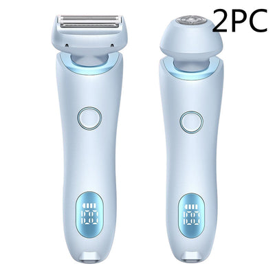 Light blue 2-in-1 electric shaver for women with interchangeable foil and epilator heads, digital display. - Image 24
