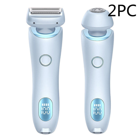 Light blue 2-in-1 electric shaver for women with interchangeable foil and epilator heads, digital display. - Image 24