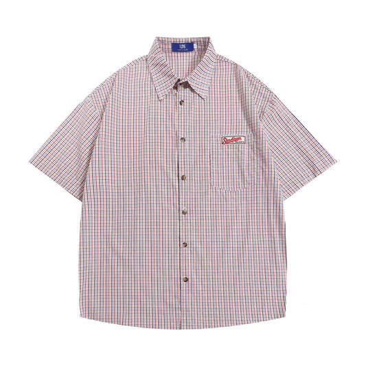 Camisa Cuadros Suelta Manga Corta para Hombre