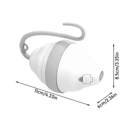 White and grey automatic rolling mouse cat toy with a curved feather teasing stick, showing product dimensions. - Image 2