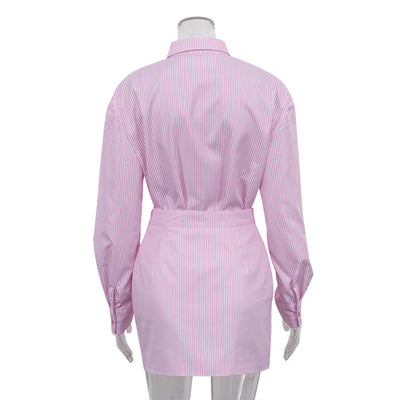 Traje Ejecutivo Mujer: Blusa Rayada con Cuello Solapa y Falda Entallada - Image 28