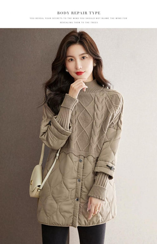 Abrigo de Invierno para Mujer con Tejido Acolchado y Combinación de Punto - Image 9