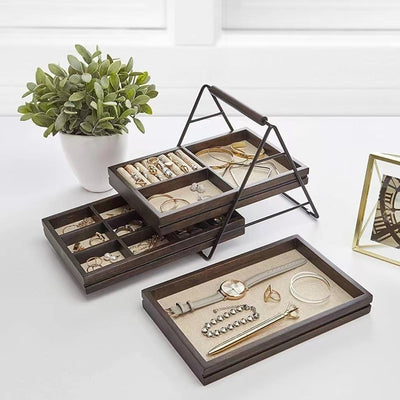 Organizador de Joyas de Madera con 3 Niveles - Perchero para Aretes, Collares y Relojes - Image 7