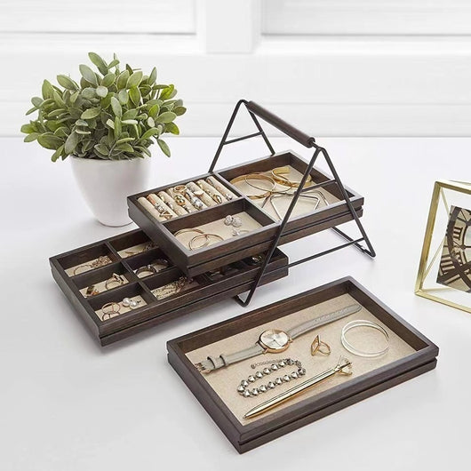 Organizador de Joyas de Madera con 3 Niveles - Perchero para Aretes, Collares y Relojes - Image 7