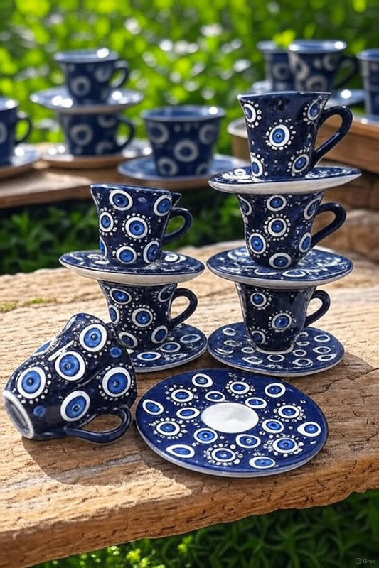 Juego de Tazas para Café Turco Artesanal con Ojo Protector