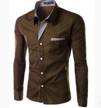 Camisa Slim Fit de Algodón para Hombre - Manga Larga Color Sólido - Image 29