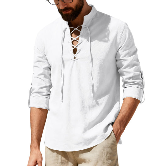 Camisa Henley de Lino Manga Larga para Hombre - Image 17