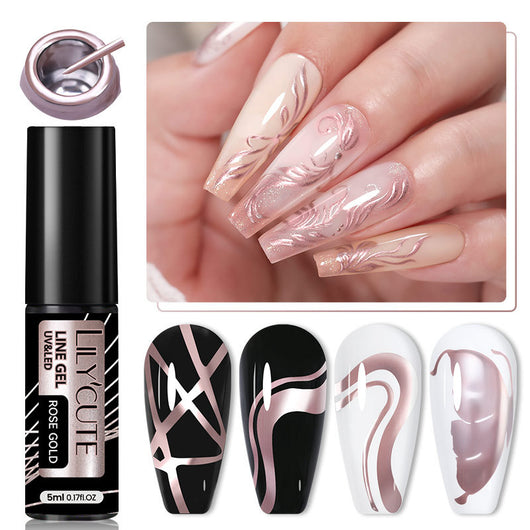 Esmalte Gel Metálico con Adhesivo Cable para Uñas Artísticas - Acabado Plateado Fotocurable - Image 9