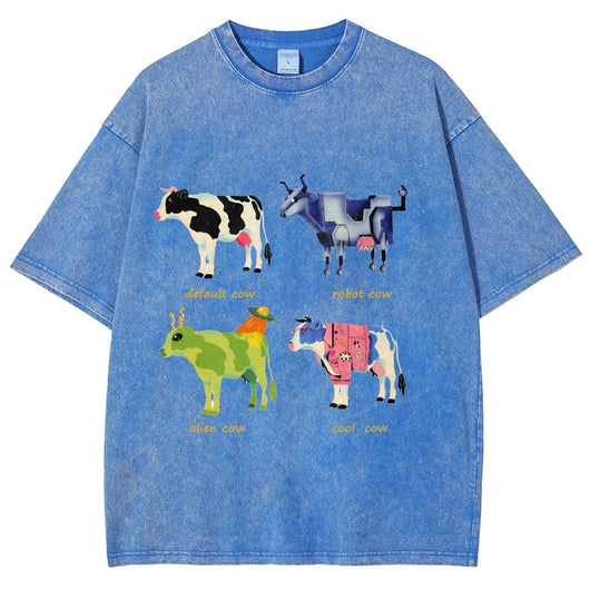 Playera Retro de Algodón con Estampado Divertido de Vaca para Hombre - Image 4