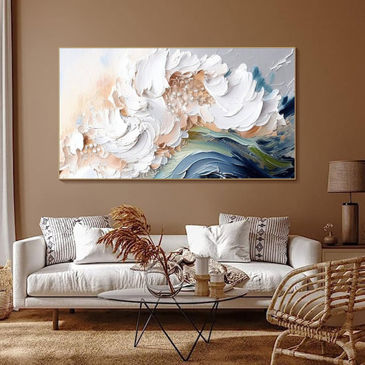 Cuadro Abstracto Moderno Óleo Hecho a Mano Textura Pesada Olas Blancas Grand Formato Sin Marco - Image 7