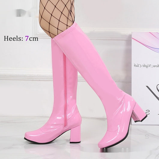 Botas Medianas de Cuero Charol con Tacón Grueso Elástico - Image 9