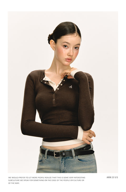 Camiseta Manga Larga Slim-fit con Cuello Falso Tejido Doble Capa - Image 31