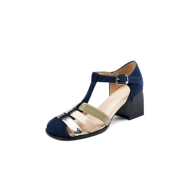 Sandalias Elegantes con Tacón Grueso y Hebilla en Gamuza de Cordero - Image 11
