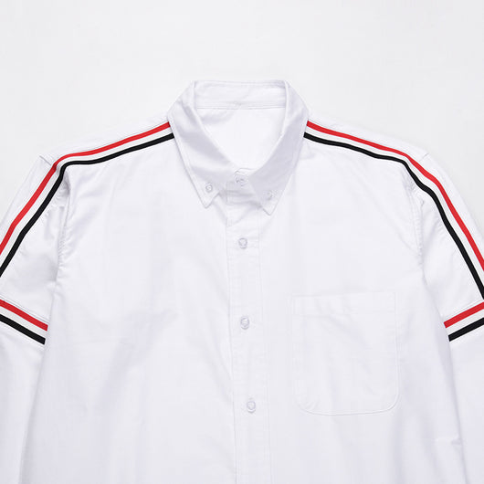 Camisa Oxford Blanca de Manga Larga con Detalles de Cinta en Hombros - Image 11