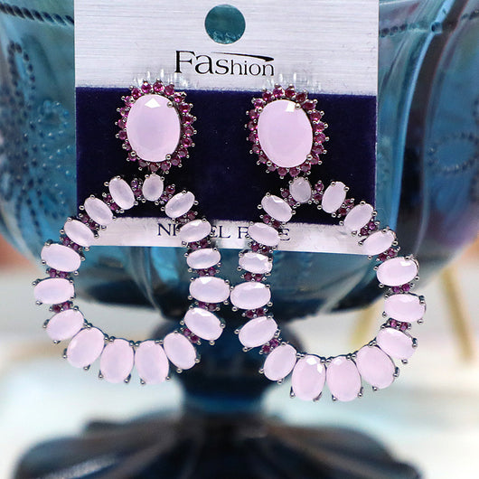 Aretes de Cristal Ovalados con Incrustaciones de Circonio y Diamante - Image 6