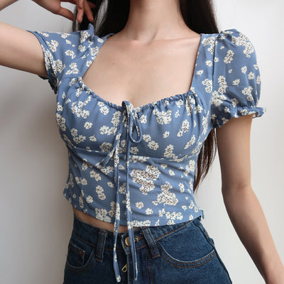 Blusa Floral Ajustada de Cintura Alta para Mujer - Image 7