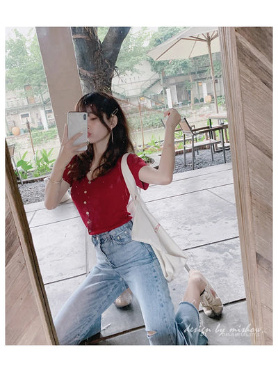 Conjunto Coreano Verano: Short Ajustado + Blusa Escote V - Image 30