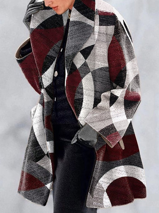 Chaqueta de Lana Estampada con Solapa para Mujer