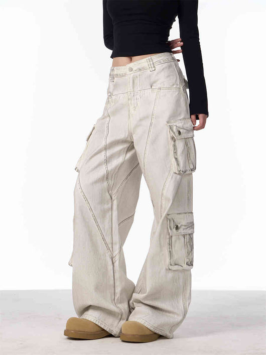 Pantalones Cargo Retro Mujer Cintura Alta Pierna Ancha Casual - Image 5
