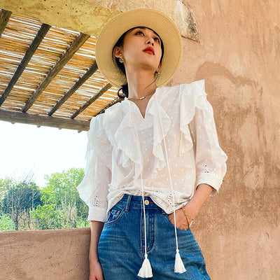 Blusa Blanca Francesa con Mangas Abullonadas - Image 6