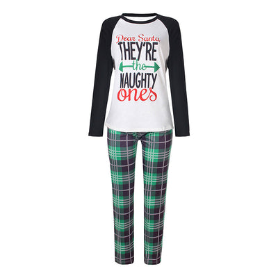 Family matching Christmas pajamas with "Dear Santa They're the Naughty Ones" print and green plaid pants. - Image 4