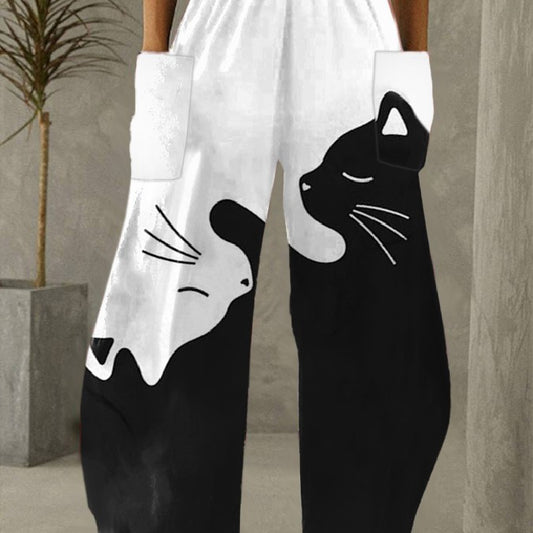 Pantalones Anchos con Cintura Elástica Estampados para Casa