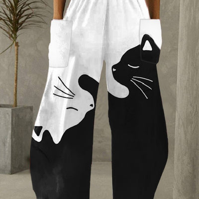 Pantalones Anchos con Cintura Elástica Estampados para Casa