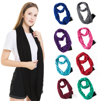 Pañuelo Funcional para Mujer con Bolsillo Cremallera y Jersey Liso