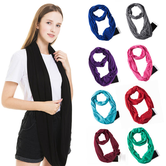 Pañuelo Funcional para Mujer con Bolsillo Cremallera y Jersey Liso