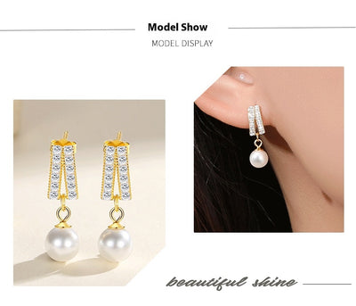 Aretes de Perla Geométrica Diamante - Lujo Asequible Estilo Nicho - Image 10