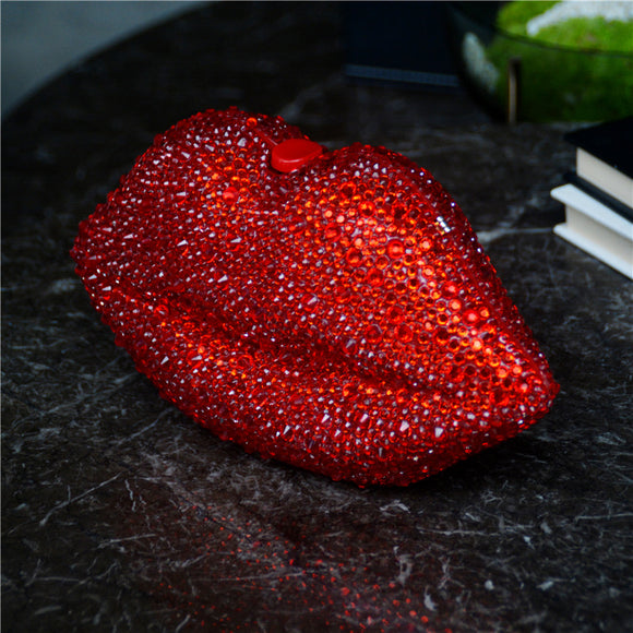 Bolso de Noche Acrílico con Cadena de Strass y Diseño de Labios