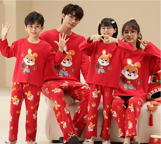 Family of four wearing matching yellow long-sleeved cotton pajamas with a cute panda design and "HUG ME!" text. - Image 12
