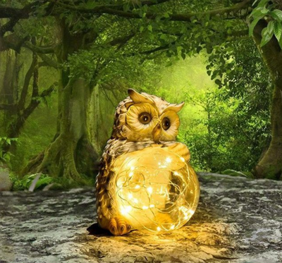 Luz Solar LED de Jardín con Figura de Búho en Resina