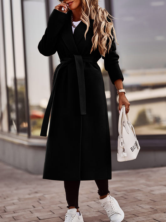 Abrigo de Lana con Cordones y Cuello en V para Otoño e Invierno - Image 7
