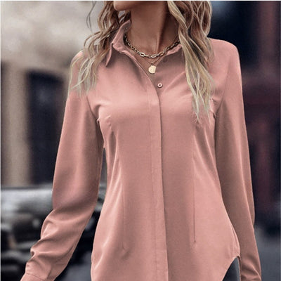 Blusa Ejecutiva Solapa Satinada Manga Larga Slim Fit para Mujer - Image 5